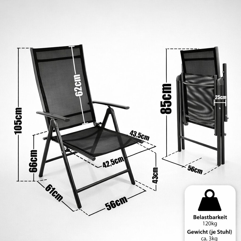 4er Set Gartenstuhl Hochlehner klappbar bis 120kg belastbar schwarz 7-fach verstellbar 3