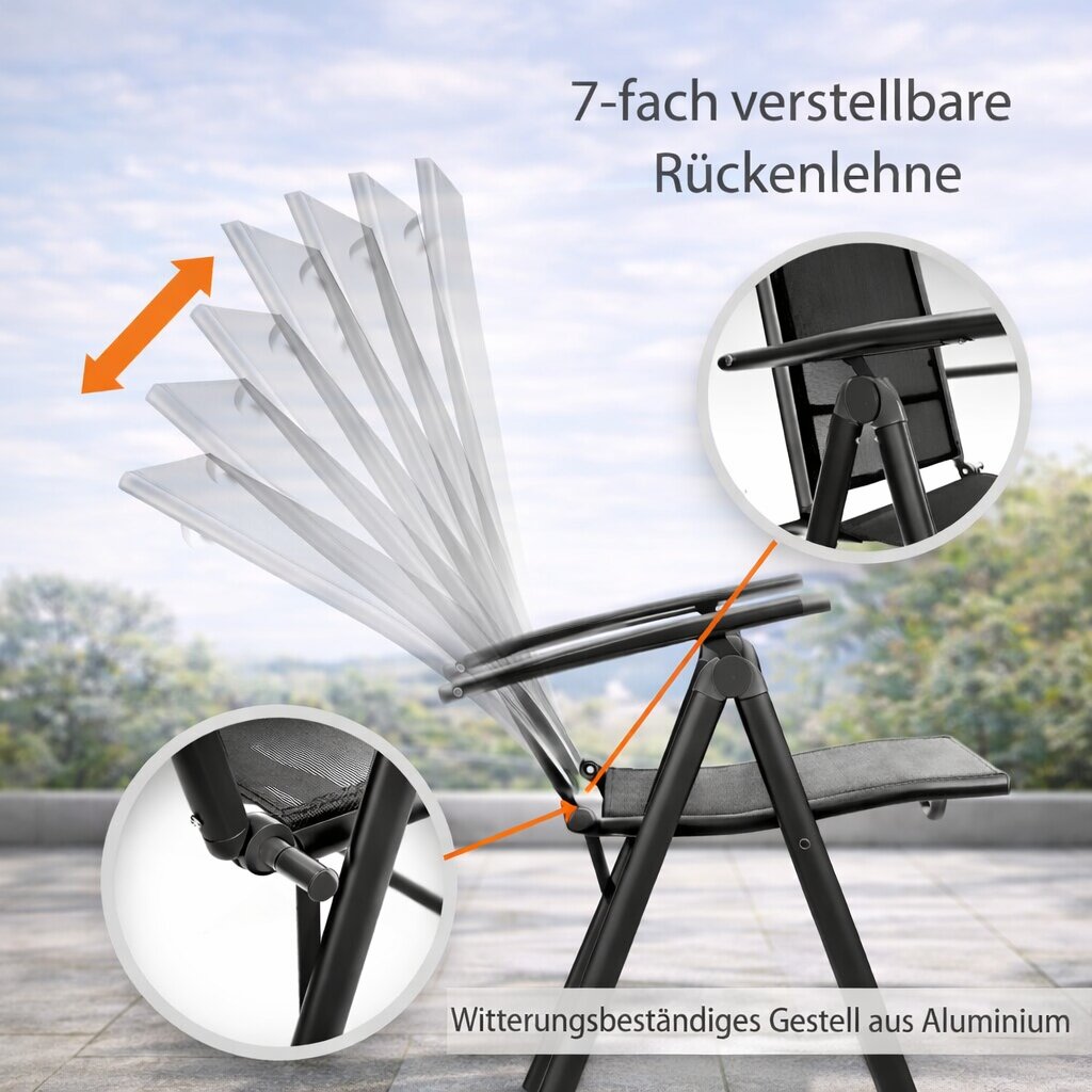 4er Set Gartenstuhl Hochlehner klappbar bis 120kg belastbar schwarz 7-fach verstellbar 4
