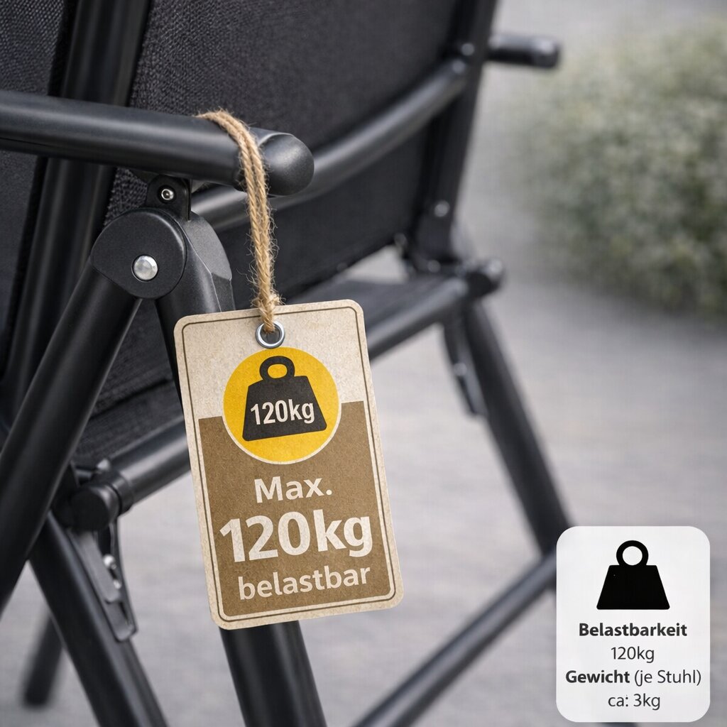 4er Set Gartenstuhl Hochlehner klappbar bis 120kg belastbar schwarz 7-fach verstellbar 6
