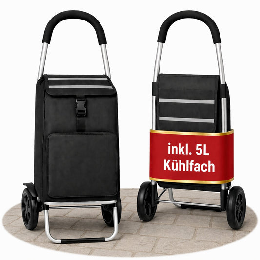 Einkaufstrolley klappbar 56L mit separatem Kühlfach 5L – Einkaufsroller mit abnehmbarer, regenfester Tasche und großen Rädern – Einkaufswagen auch als Sackkarre nutzbar für Einkauf, Getränke & Alltag image 1