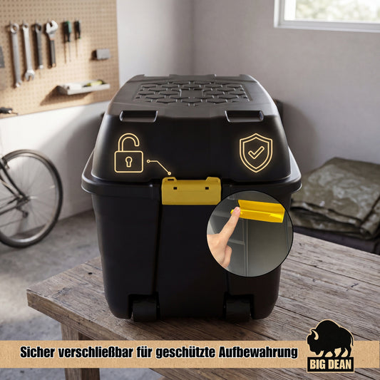 BigDean XXL Transportbox, Kissenbox mit Nutzvolumen ca. 175 Liter. Aus Kunststoff in Schwarz mit Rollen und Deckel. Abschließbar. Maße BxTxH ca. 93 x 55 x 53 cm image 2