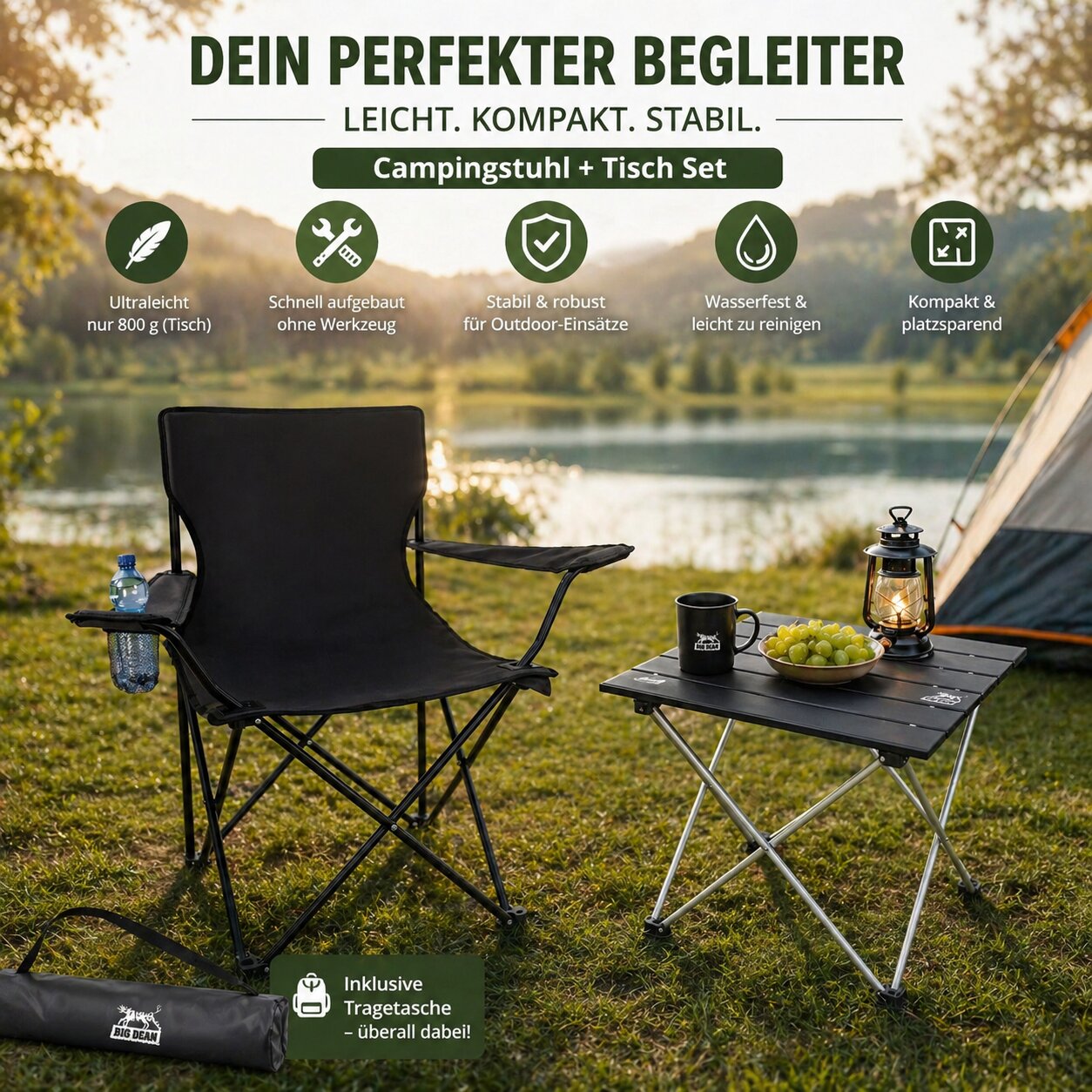 Campingstuhl mit Tisch Set klappbar Camping Tisch Stuhl Set Campingstuhl faltbar Angelstuhl 3