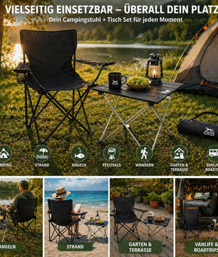 Campingstuhl mit Tisch Set klappbar Camping Tisch Stuhl Set Campingstuhl faltbar Angelstuhl 4