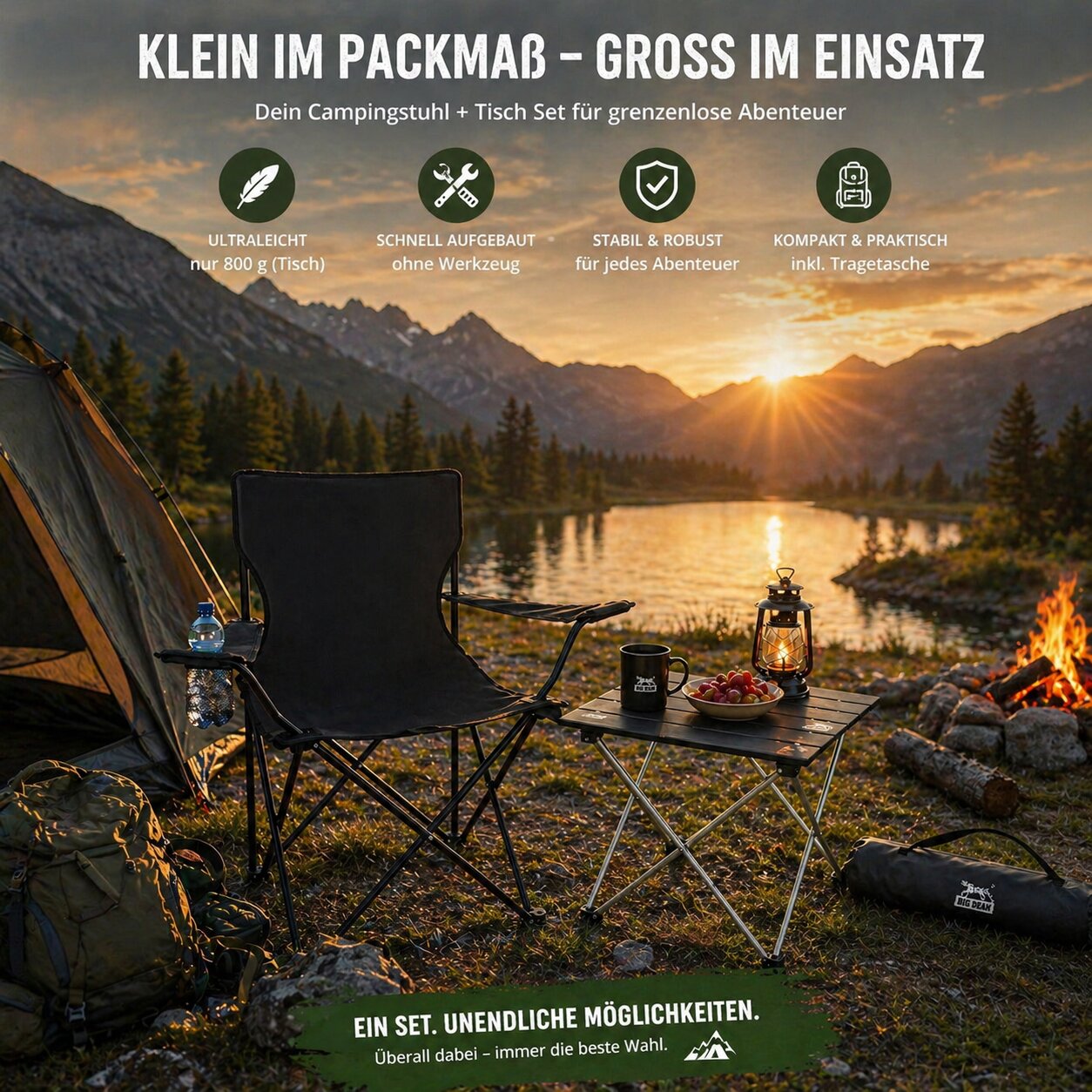 Campingstuhl mit Tisch Set klappbar Camping Tisch Stuhl Set Campingstuhl faltbar Angelstuhl 5