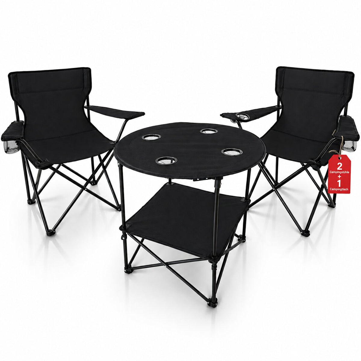 Camping Set 2x Campingstühle + 1x Campingtisch - Campingstuhl mit Tisch Set klappbar – Camping Tisch Stuhl Set Campingstuhl faltbar Angelstuhl Faltstuhl Anglerstuhl Campingtisch mit Stühlen - BigDean image 1