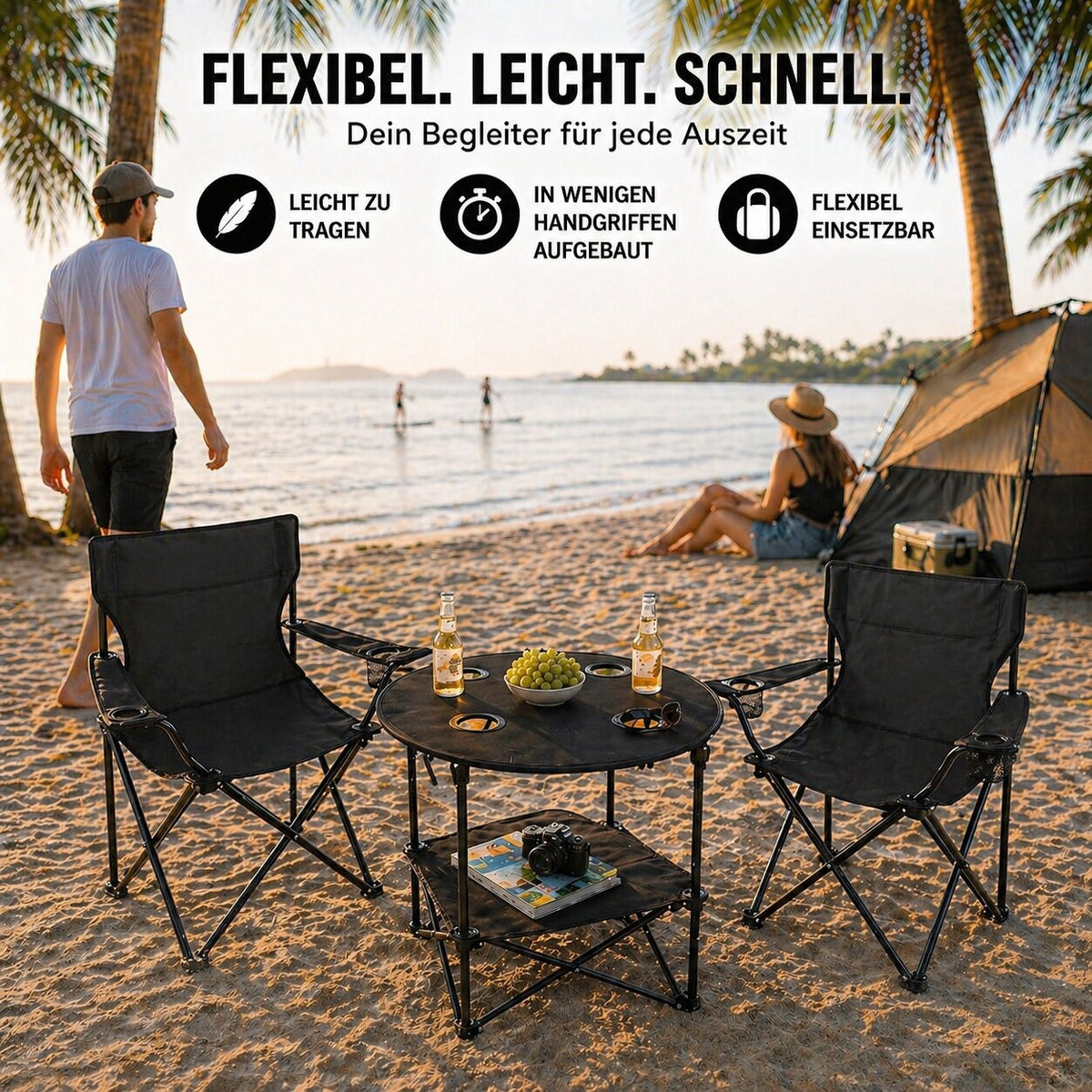 Camping Set 2x Campingstühle + 1x Campingtisch - Campingstuhl mit Tisch Set klappbar – Camping Tisch Stuhl Set Campingstuhl faltbar Angelstuhl Faltstuhl Anglerstuhl Campingtisch mit Stühlen - BigDean image 4