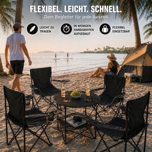 Camping Set 4x Campingstühle + 1x Campingtisch - Campingstuhl mit Tisch Set klappbar – Camping Tisch Stuhl Set Campingstuhl faltbar Angelstuhl Faltstuhl Anglerstuhl Campingtisch mit Stühlen - BigDean image 1