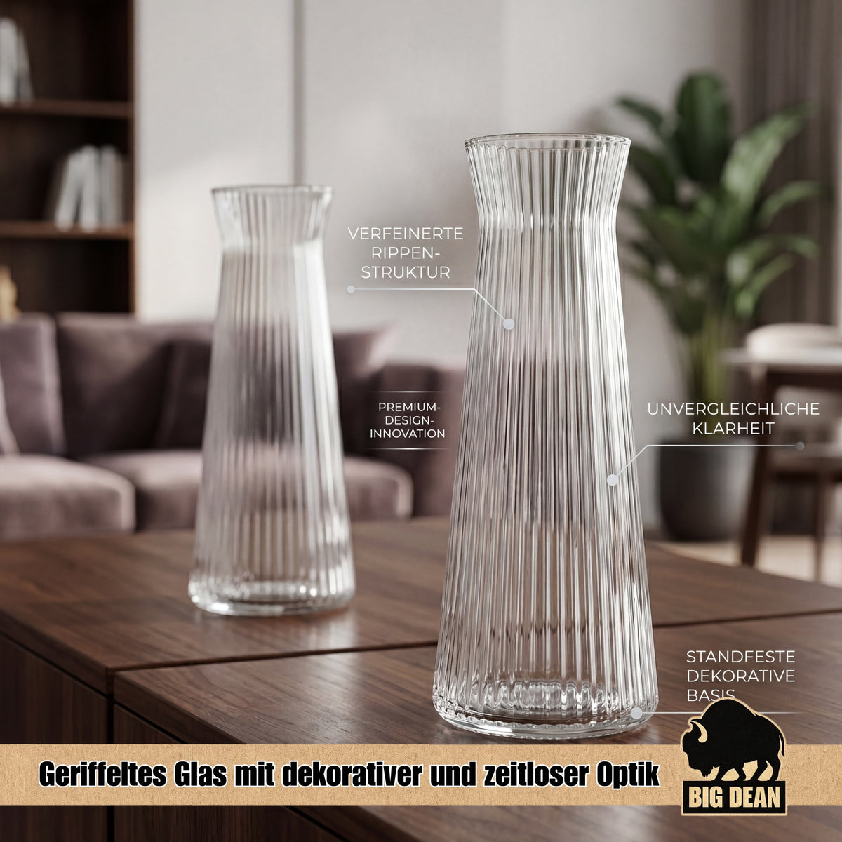 2 Blumenvasen aus Glas Riffeldesign sehr stilvoll image 3