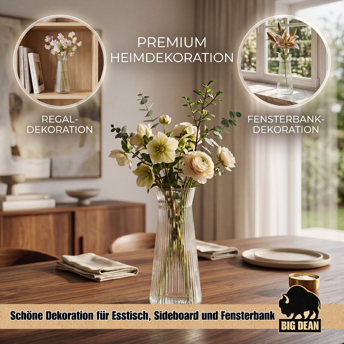 2 Blumenvasen aus Glas Riffeldesign sehr stilvoll image 4