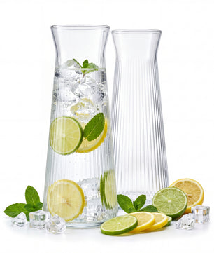 2 Stk. Wasserkaraffe aus robustem, geriffeltem Glas – 1?Liter, spülmaschinenfest, BPA-frei, stilvoll und stabil