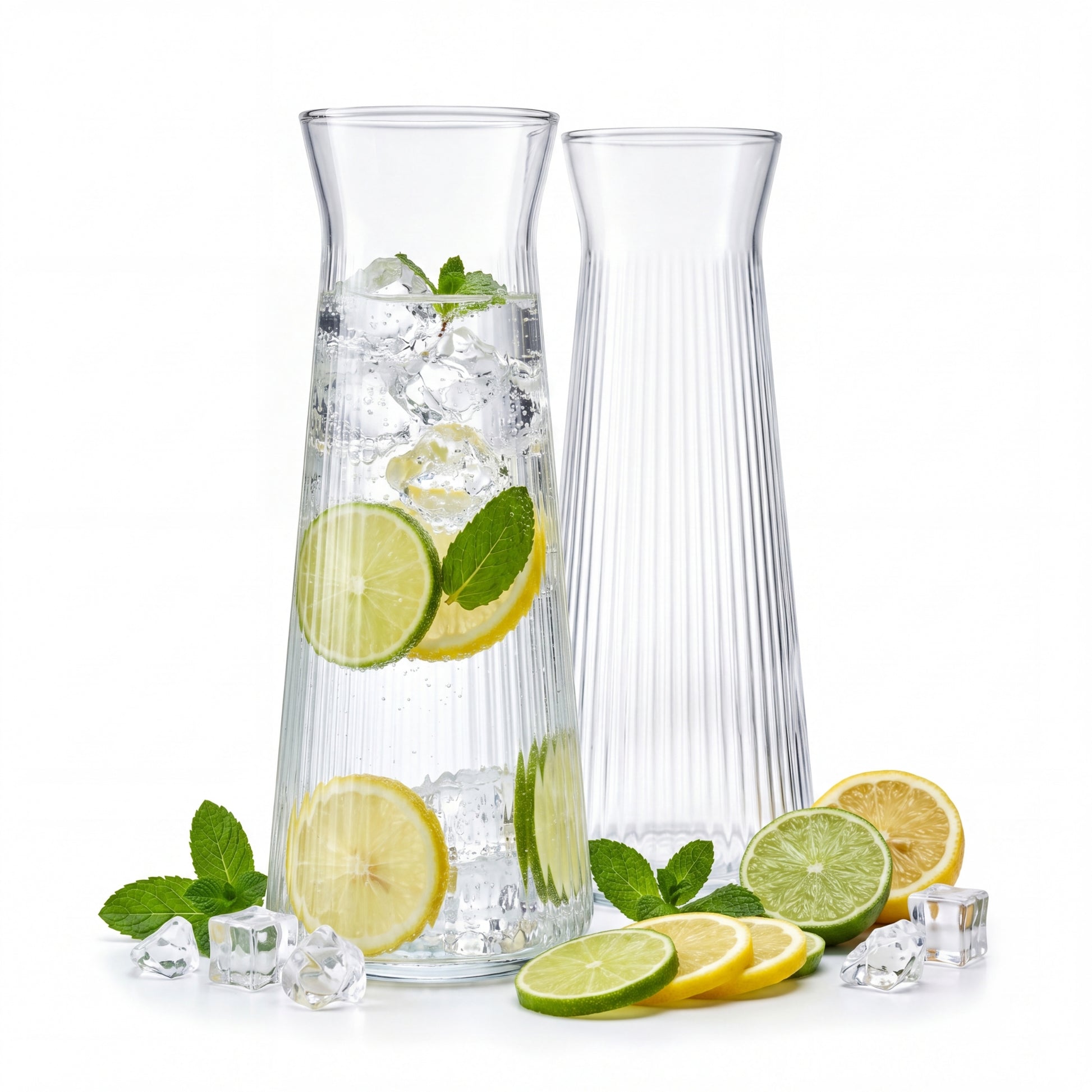 2 Stk. Wasserkaraffe aus robustem, geriffeltem Glas – 1?Liter, spülmaschinenfest, BPA-frei, stilvoll und stabil
