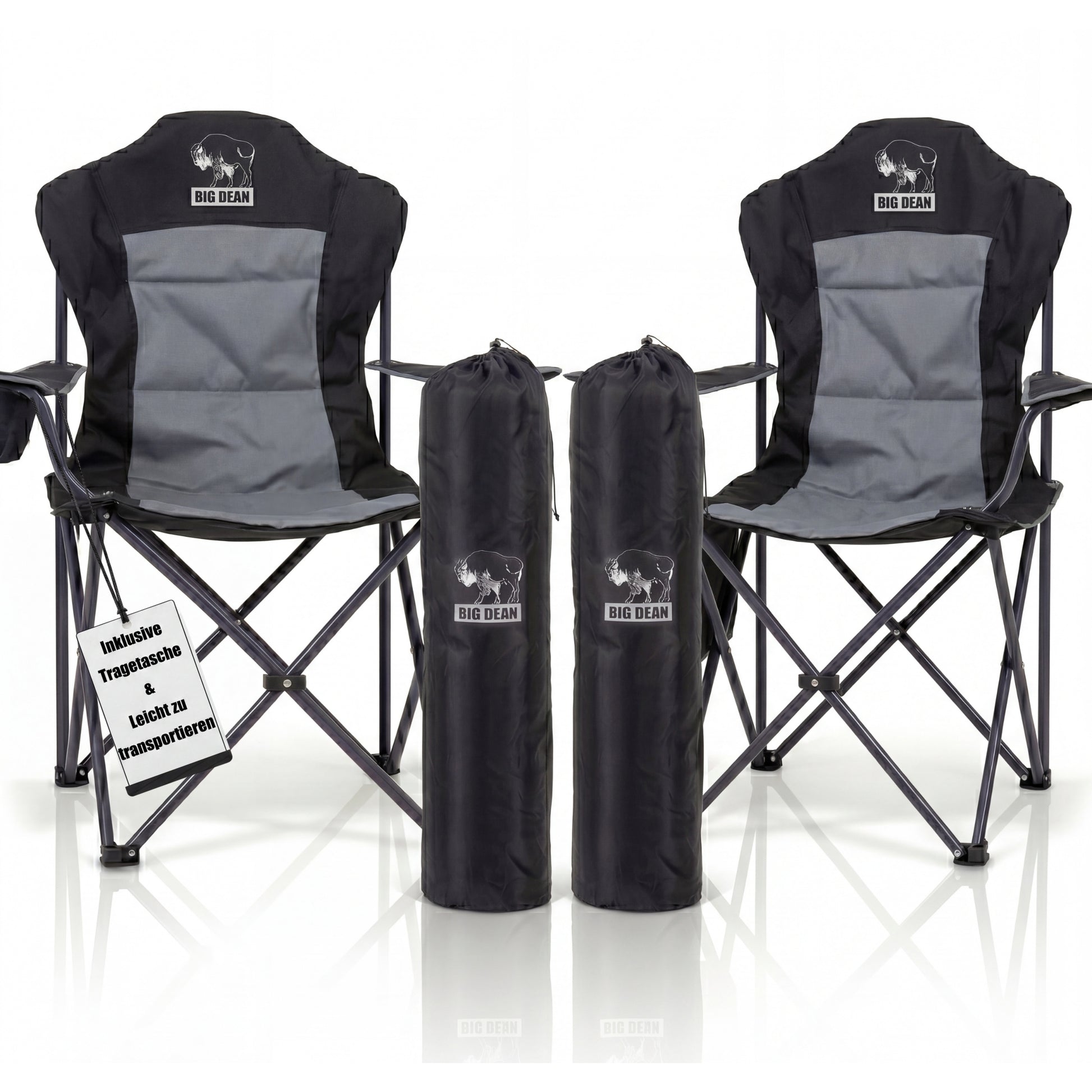 2 Stück Luxus Campingstuhl Faltbar 160 KG BelastbaruUltragroß Hochlehner Bequem Gepolster Klappstuhl Camping Garten Balkon Strand, Camping Stuhl Sessel Gartenstuhl Anglerstuhl
