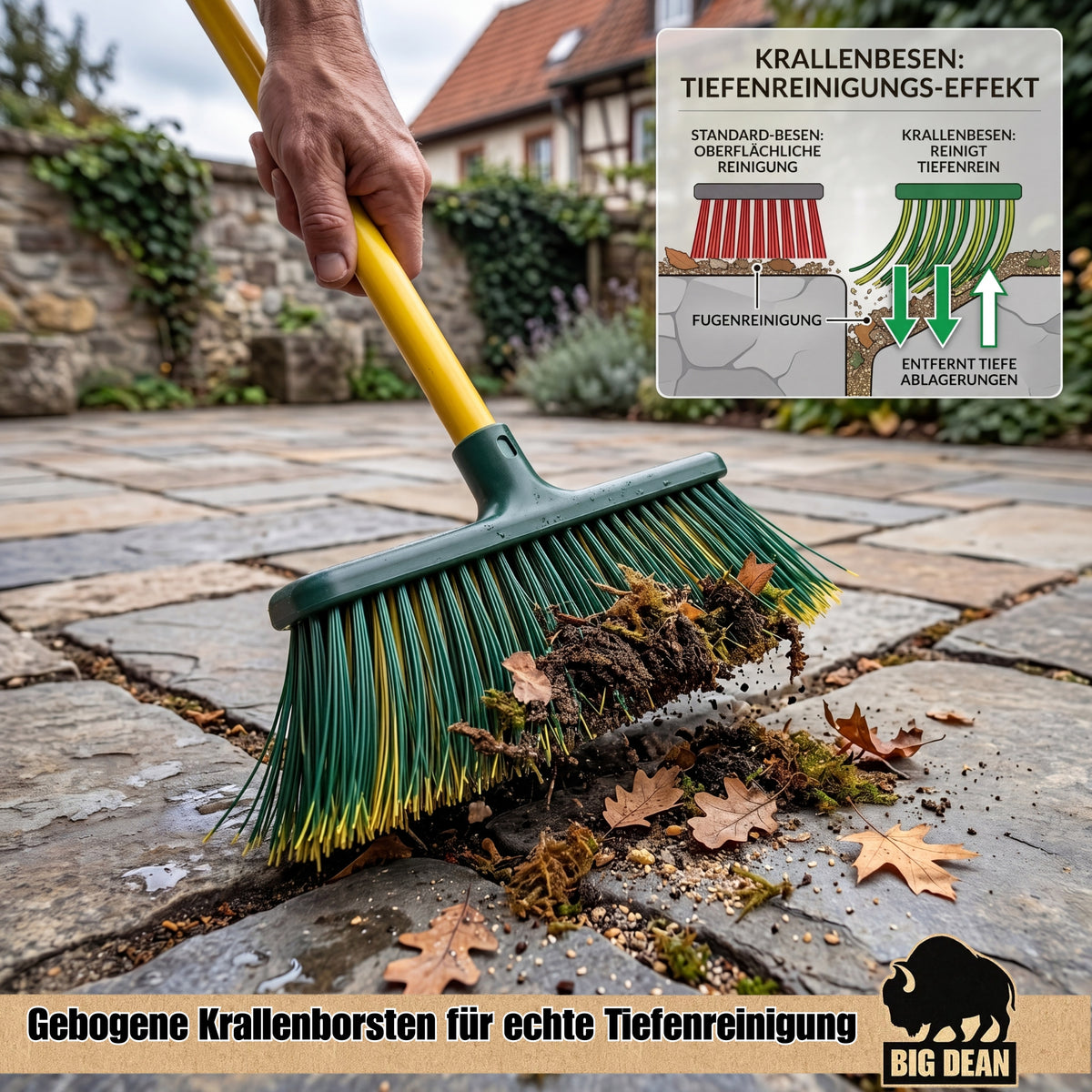 BigDean Krallenbesen XL mit Teleskopstiel gebogenen Borsten Gartenbesen für echte Tiefenreinigung image 3