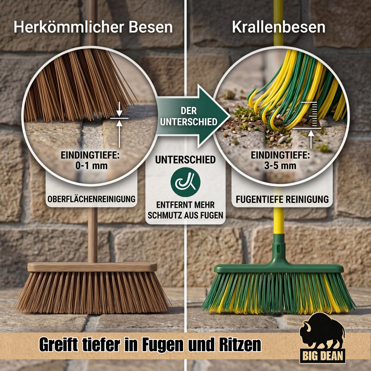 BigDean Krallenbesen XL mit Teleskopstiel gebogenen Borsten Gartenbesen für echte Tiefenreinigung image 4