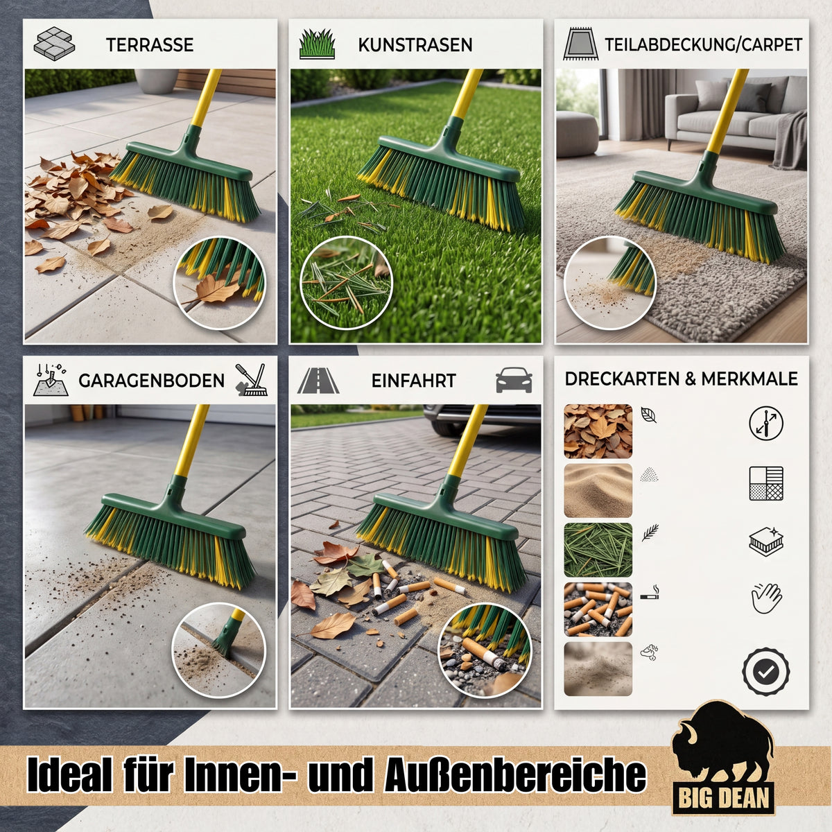 BigDean Krallenbesen XL mit Teleskopstiel gebogenen Borsten Gartenbesen für echte Tiefenreinigung image 5