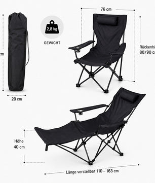 Verstellbarer Campingstuhl mit Fußablage Campingstuhl faltbar Outdoor Relaxsessel Hoher Rückenlehne 3