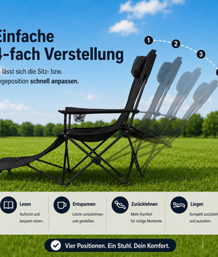 Verstellbarer Campingstuhl mit Fußablage Campingstuhl faltbar Outdoor Relaxsessel Hoher Rückenlehne 4