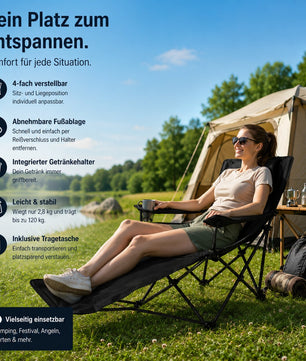 Verstellbarer Campingstuhl mit Fußablage Campingstuhl faltbar Outdoor Relaxsessel Hoher Rückenlehne 5