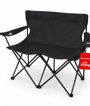 Camping Sofa faltbar Camping Bank schwarz - Campingstuhl 2 Personen Klappbar 2 Getränkehaltern
