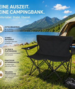 Camping Sofa faltbar Camping Bank schwarz - Campingstuhl 2 Personen Klappbar 2 Getränkehaltern 2