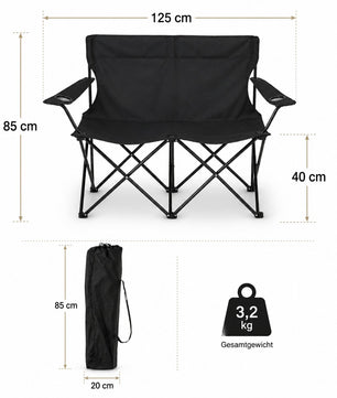 Camping Sofa faltbar Camping Bank schwarz - Campingstuhl 2 Personen Klappbar 2 Getränkehaltern 3
