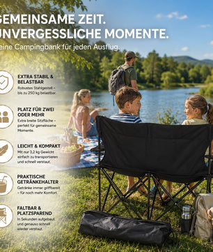Camping Sofa faltbar Camping Bank schwarz - Campingstuhl 2 Personen Klappbar 2 Getränkehaltern 5