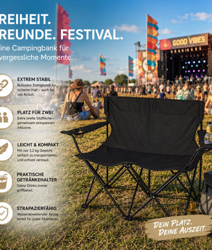 Camping Sofa faltbar Camping Bank schwarz - Campingstuhl 2 Personen Klappbar 2 Getränkehaltern 6
