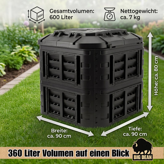Komposter 600 Liter - Montage ohne Werkzeug - aus Recyclingkunststoff mit UV-Schutz - mit riesigen Einfüllklappen und sicherer Deckelfixierung image 2