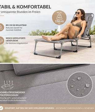Sonnenliege klappbar gepolstert mit Kopfkissen & Sonnendach grau bis 150kg 193x59x45cm extra hoch 6