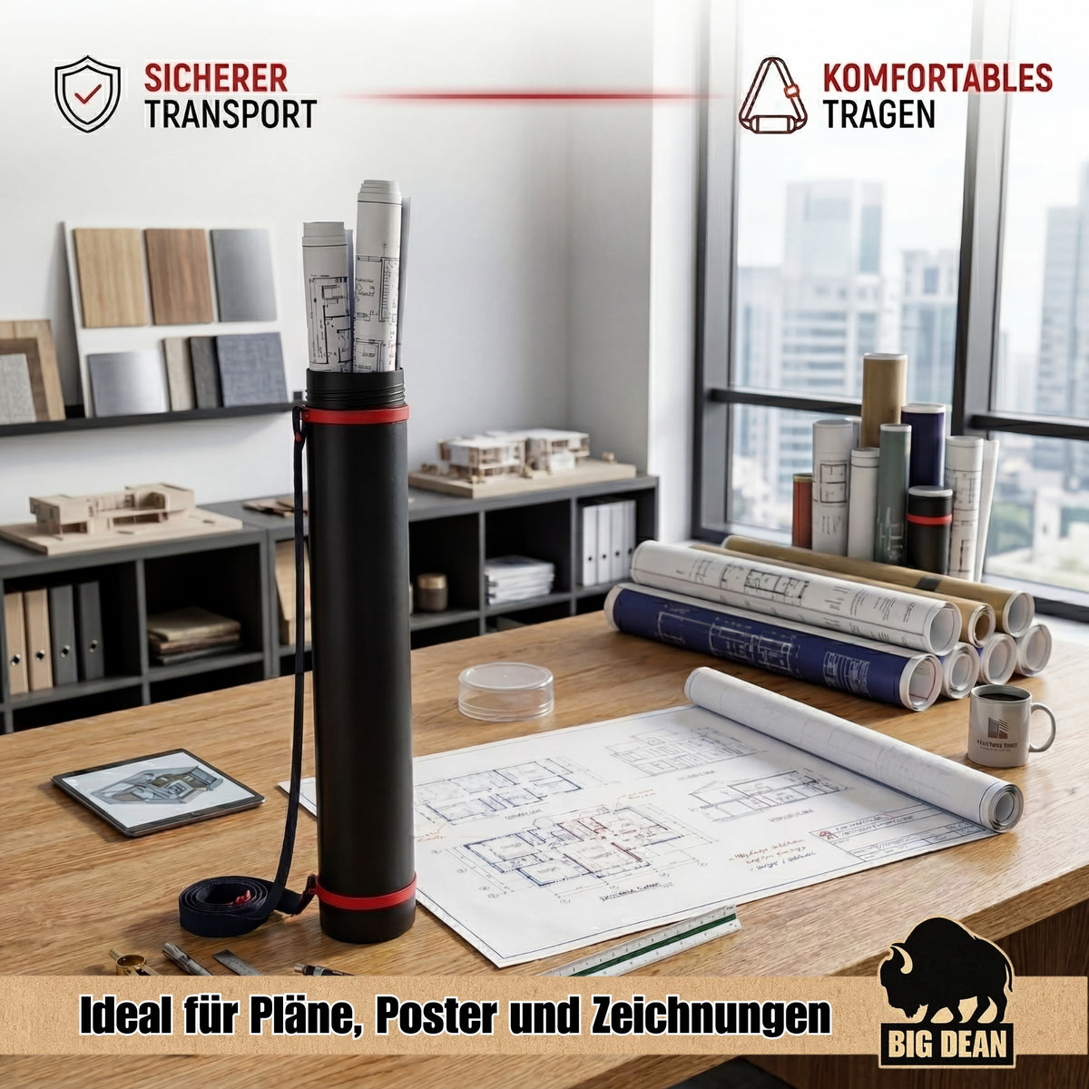 BigDean Posterrolle A0 Schwarz 60-100 cm verstellbar - Flipchart Köcher - Zeichenrolle - Zeichenrollenköcher - Plakatrolle image 2