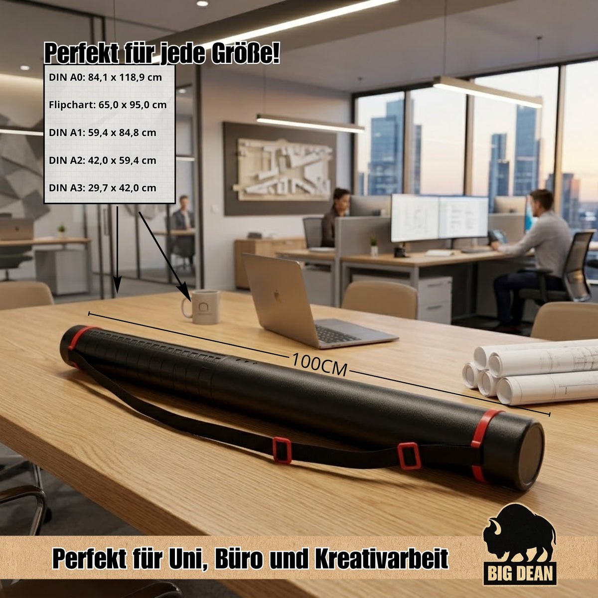 BigDean Posterrolle A0 Schwarz 60-100 cm verstellbar - Flipchart Köcher - Zeichenrolle - Zeichenrollenköcher - Plakatrolle image 4