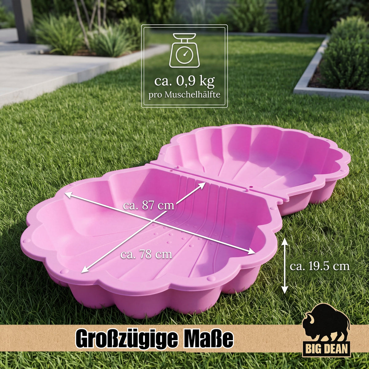 BigDean XXL Wassermuschel Sandmuschel Sandkasten mit Deckel Rosa image 2