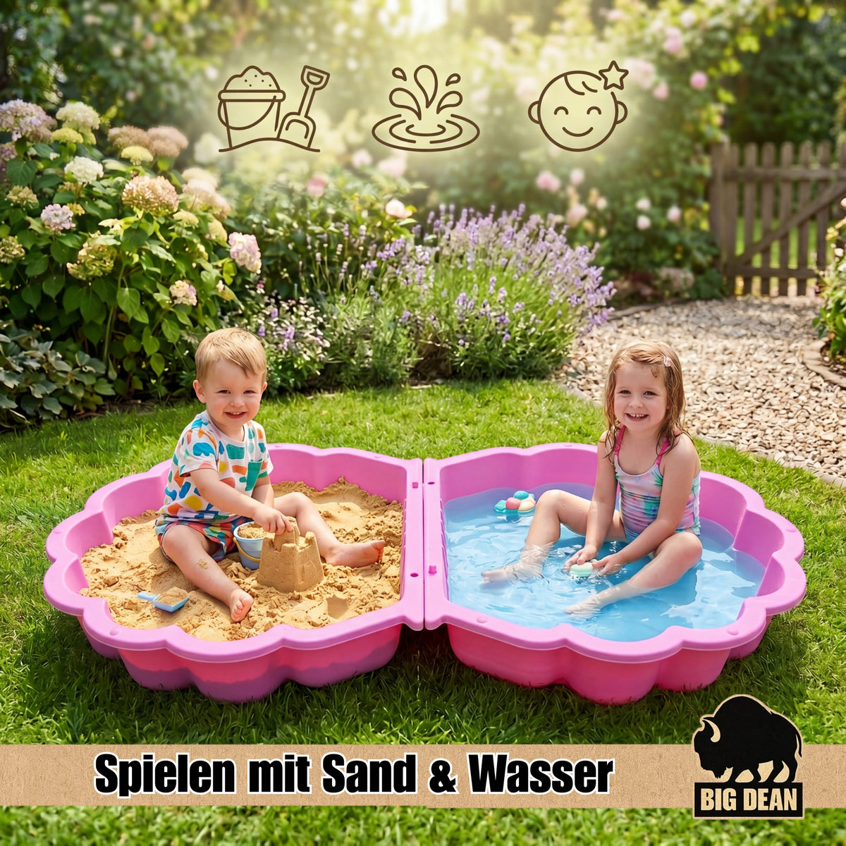 BigDean XXL Wassermuschel Sandmuschel Sandkasten mit Deckel Rosa image 3