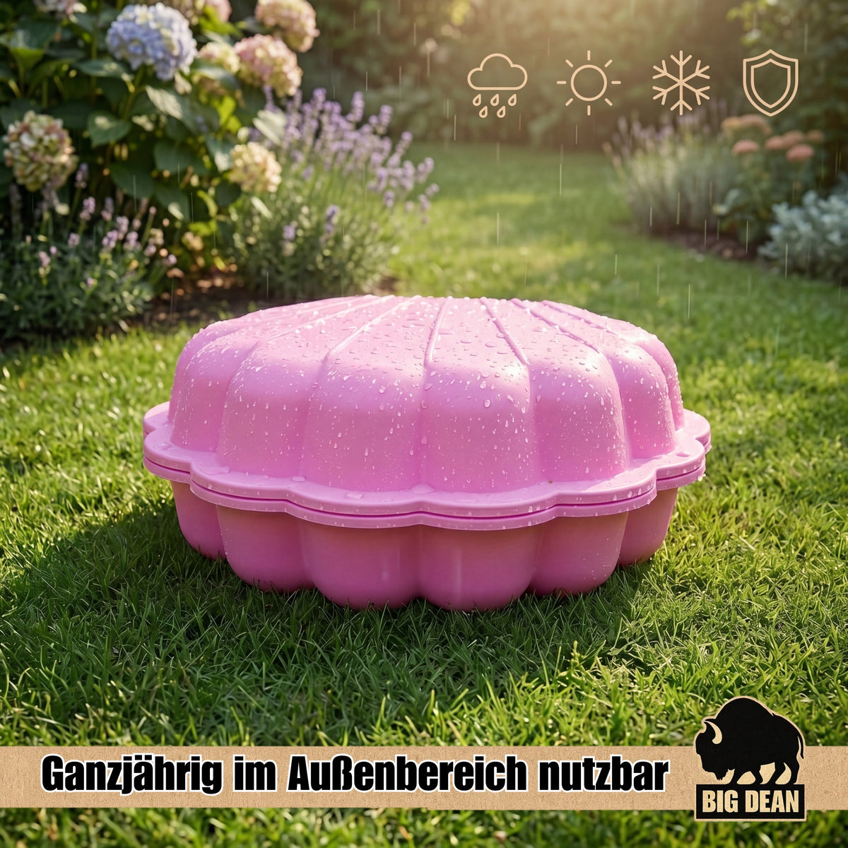 BigDean XXL Wassermuschel Sandmuschel Sandkasten mit Deckel Rosa image 4