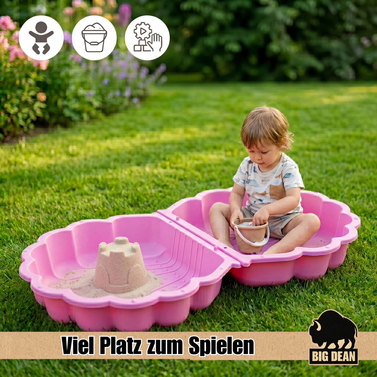 BigDean XXL Wassermuschel Sandmuschel Sandkasten mit Deckel Rosa image 5
