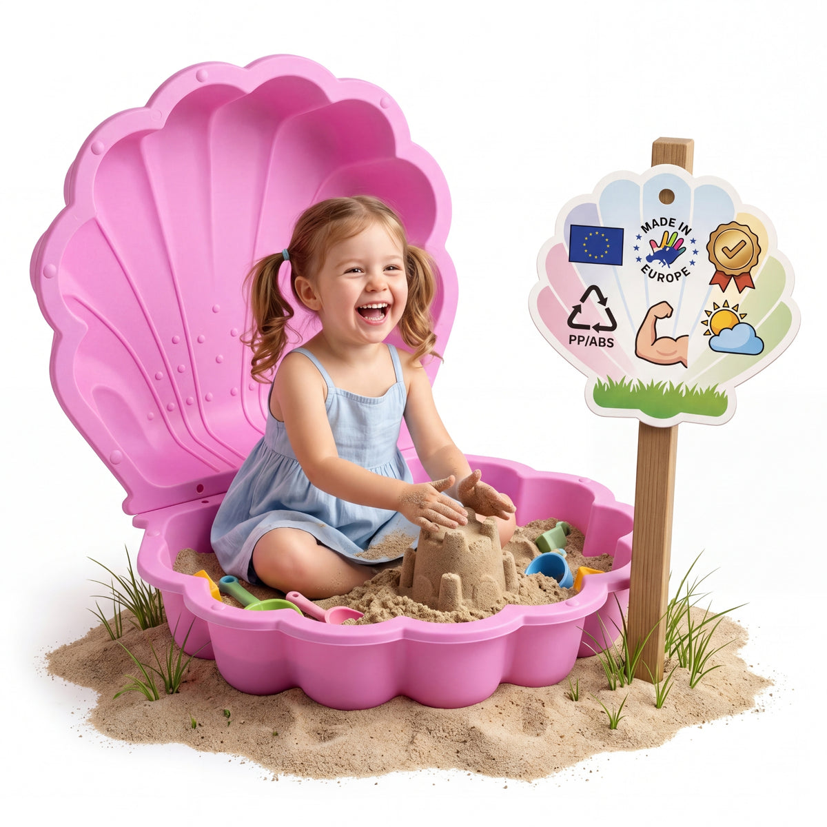 BigDean XXL Wassermuschel Sandmuschel Sandkasten mit Deckel Rosa image 1
