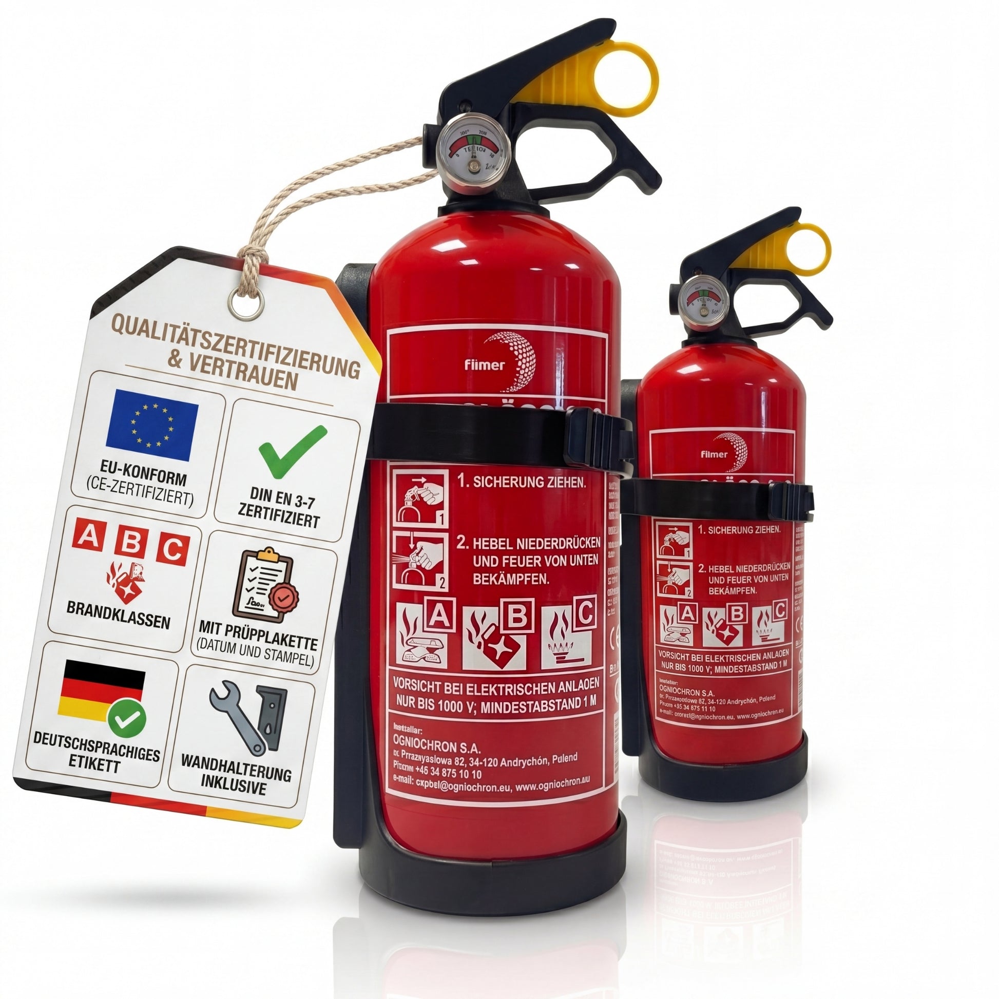 2 Stück Feuerlöscher 1kg Halterung/Manometer Made in Europa