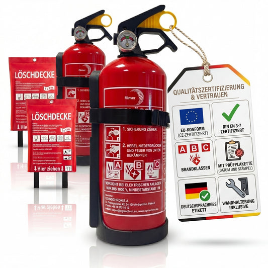 2 Stück Feuerlöscher 1kg Plus 2 Stück Feuerlöschdecken Brandschutz Set image 1