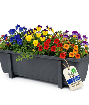 3 Stück Blumenkasten Balkon 60cm anthrazit inklusive 6 einstellbare Haltern wetterfest
