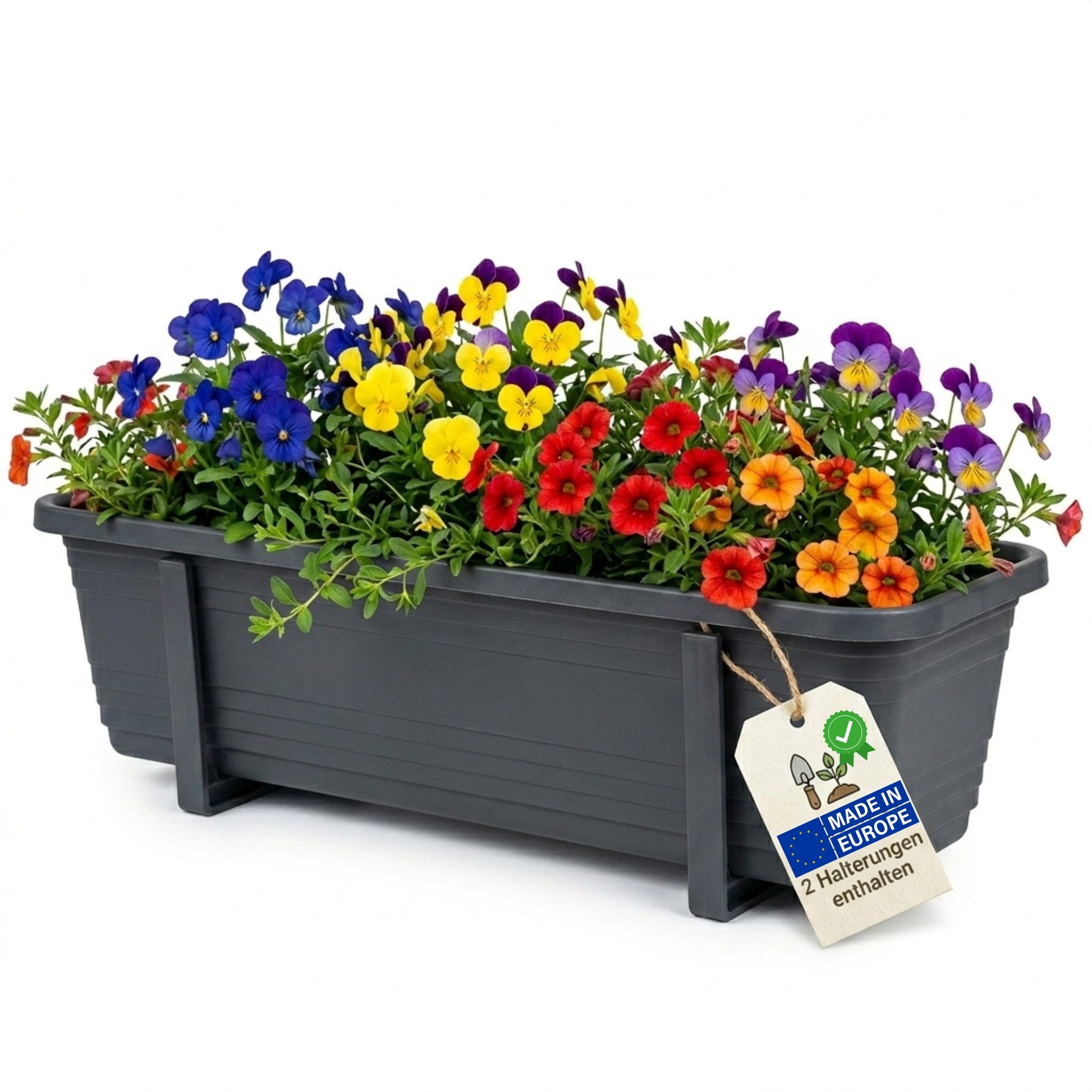3 Stück Blumenkasten Balkon 60cm anthrazit inklusive 6 einstellbare Haltern wetterfest