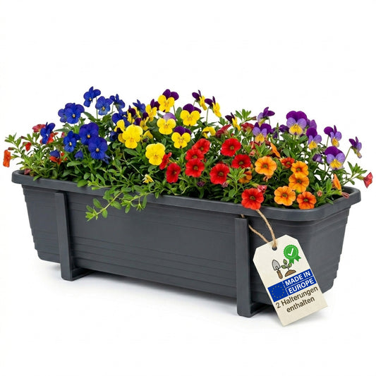 3 Stück Blumenkasten Balkon 80cm anthrazit inklusive 6 einstellbare Halter image 1