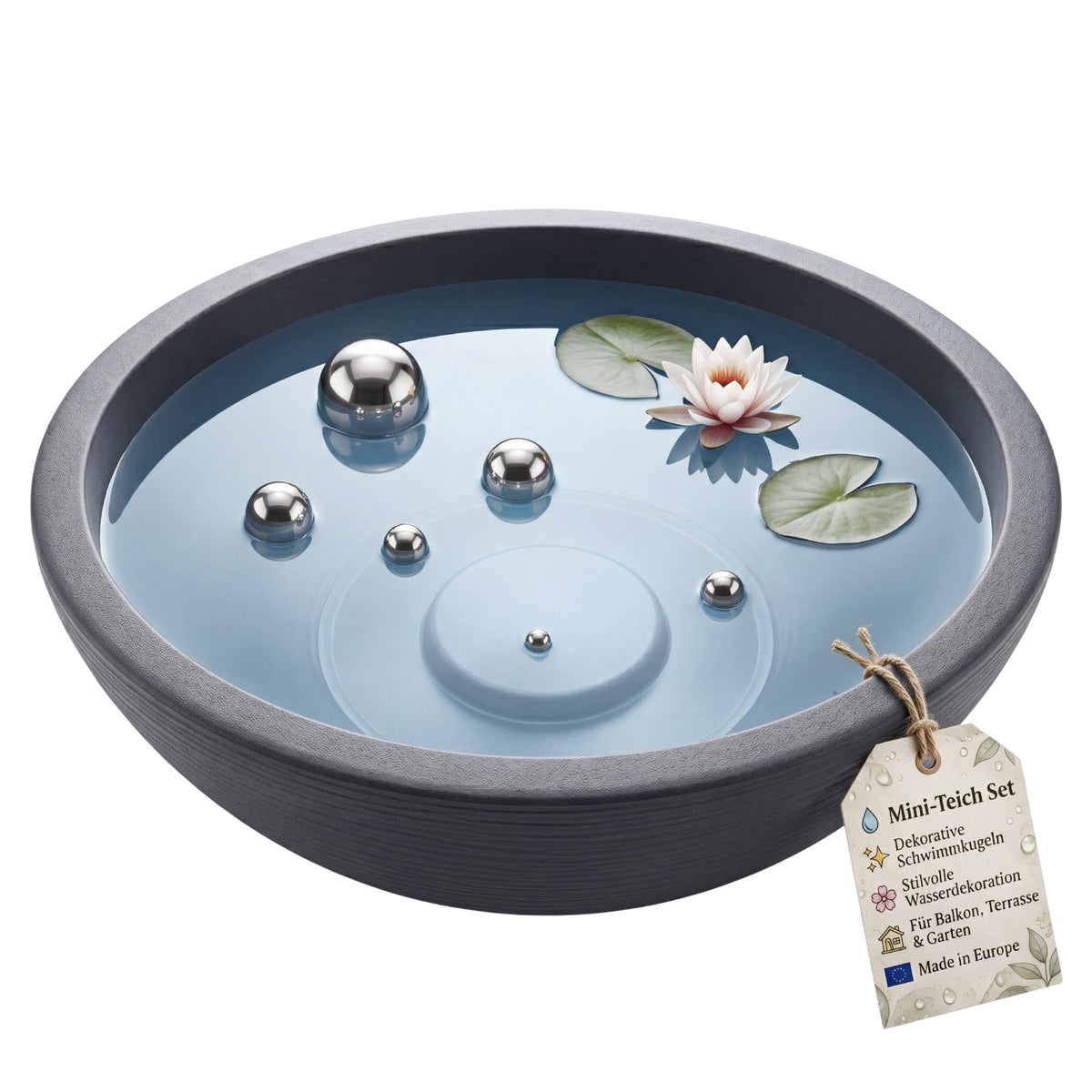 XL Miniteich Brunnen Set Schale mit Teichkugeln innen und außen Komplettset 60cm Durchmeseser image 1