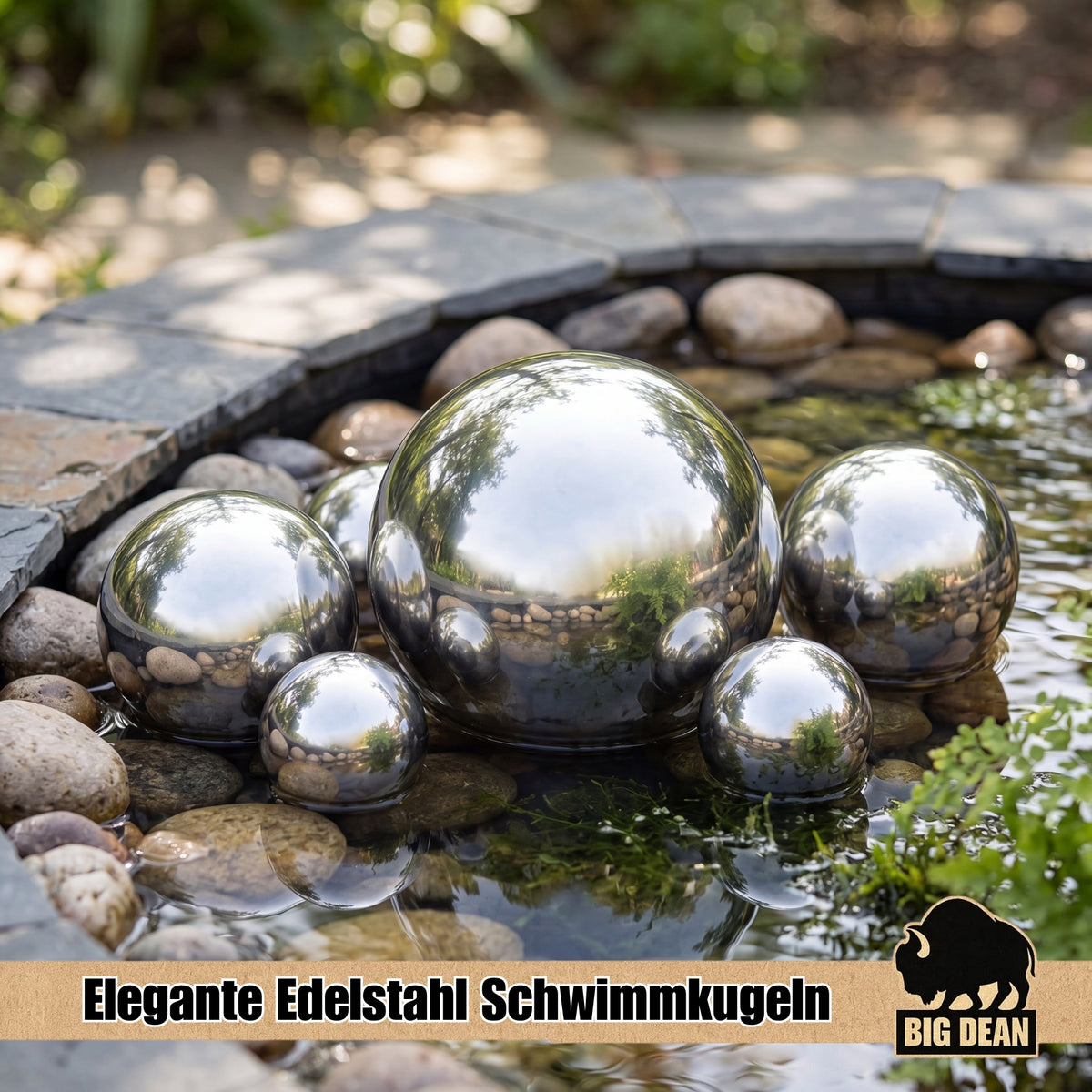 XL Miniteich Brunnen Set Schale mit Teichkugeln innen und außen Komplettset 60cm Durchmeseser image 3
