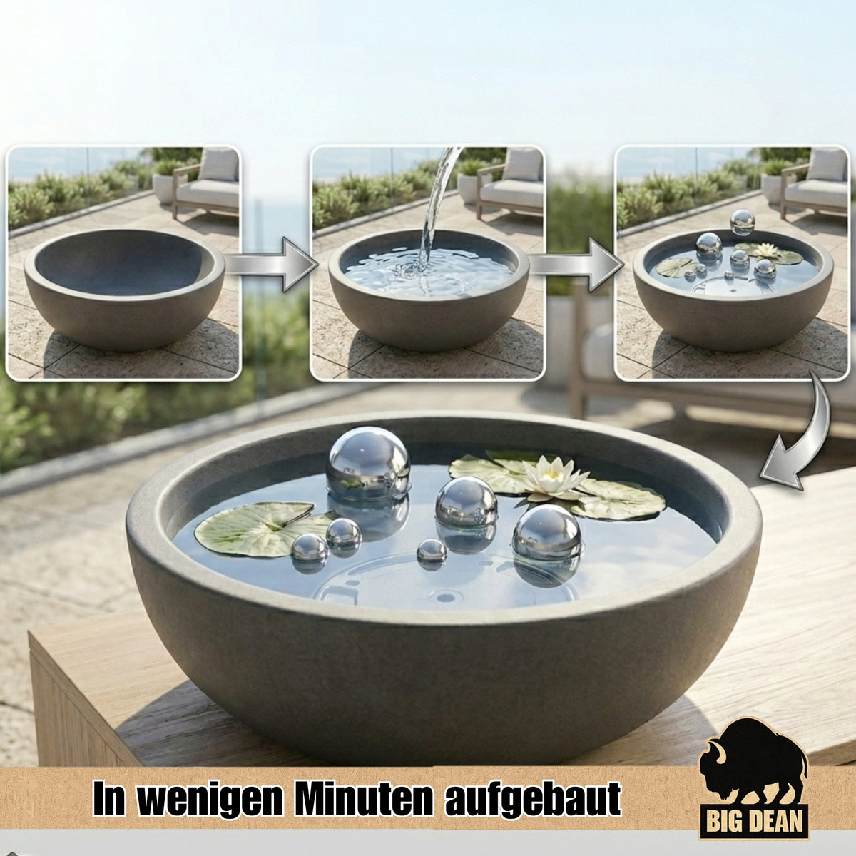 XL Miniteich Brunnen Set Schale mit Teichkugeln innen und außen Komplettset 60cm Durchmeseser image 5