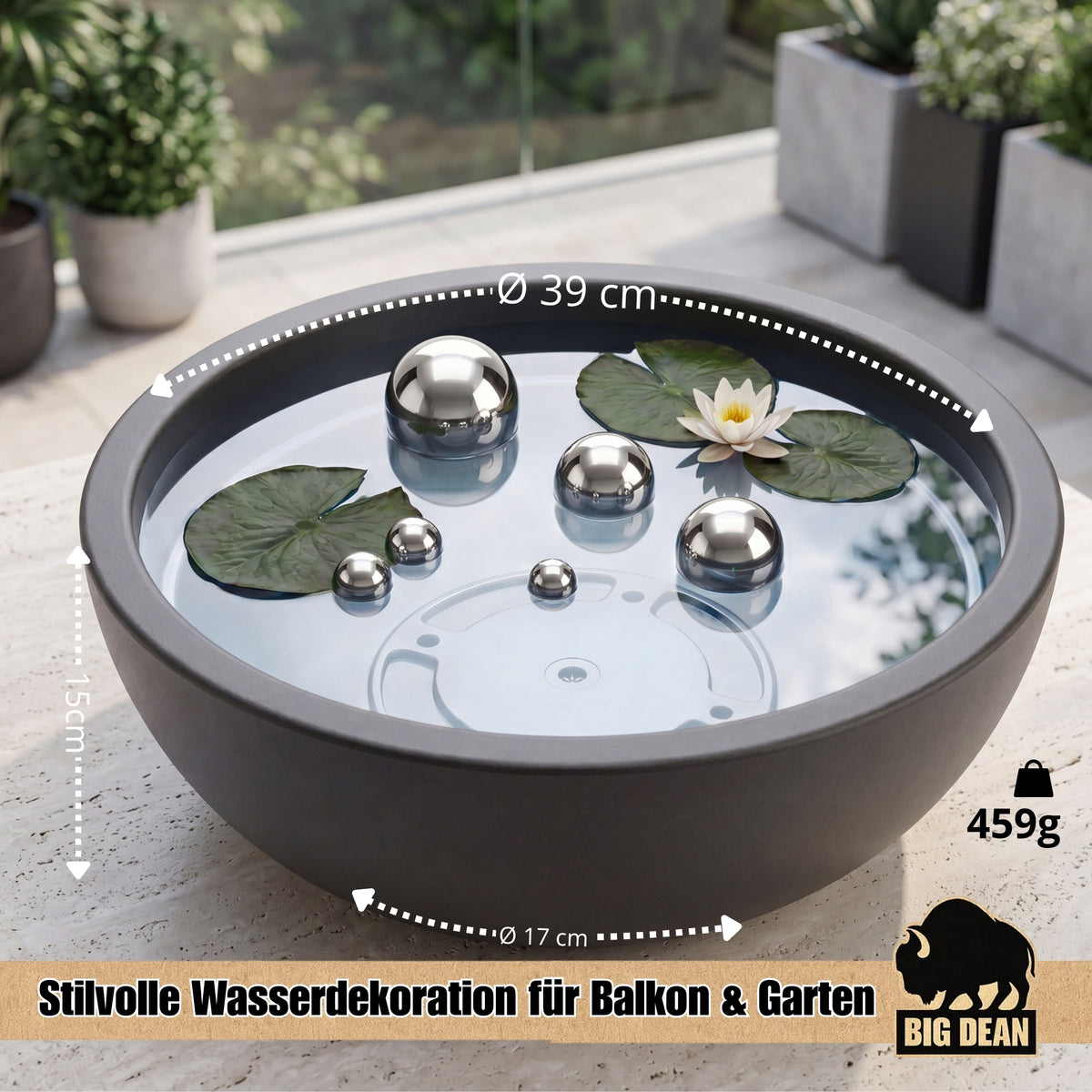 Miniteich Brunnen Set Schale mit Teichkugeln innen und außen Komplettset 39cm Durchmeseser image 2