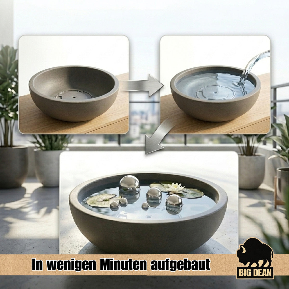 Miniteich Brunnen Set Schale mit Teichkugeln innen und außen Komplettset 39cm Durchmeseser image 5