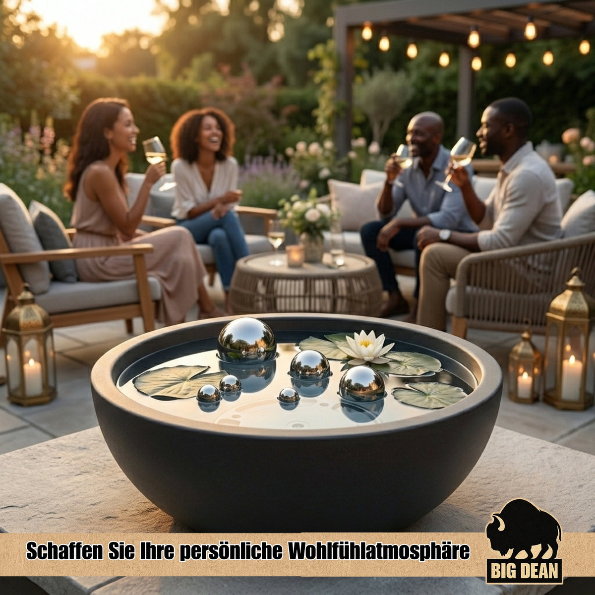 Miniteich Brunnen Set Schale mit Teichkugeln innen und außen Komplettset 39cm Durchmeseser image 6