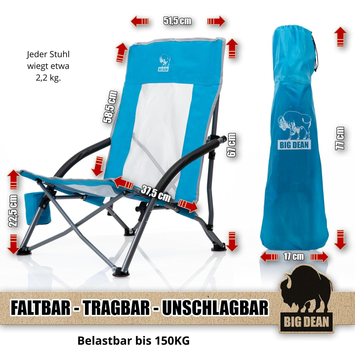 BigDean Strandstuhl klappbar leicht stabil mit Getränkehalter image 3