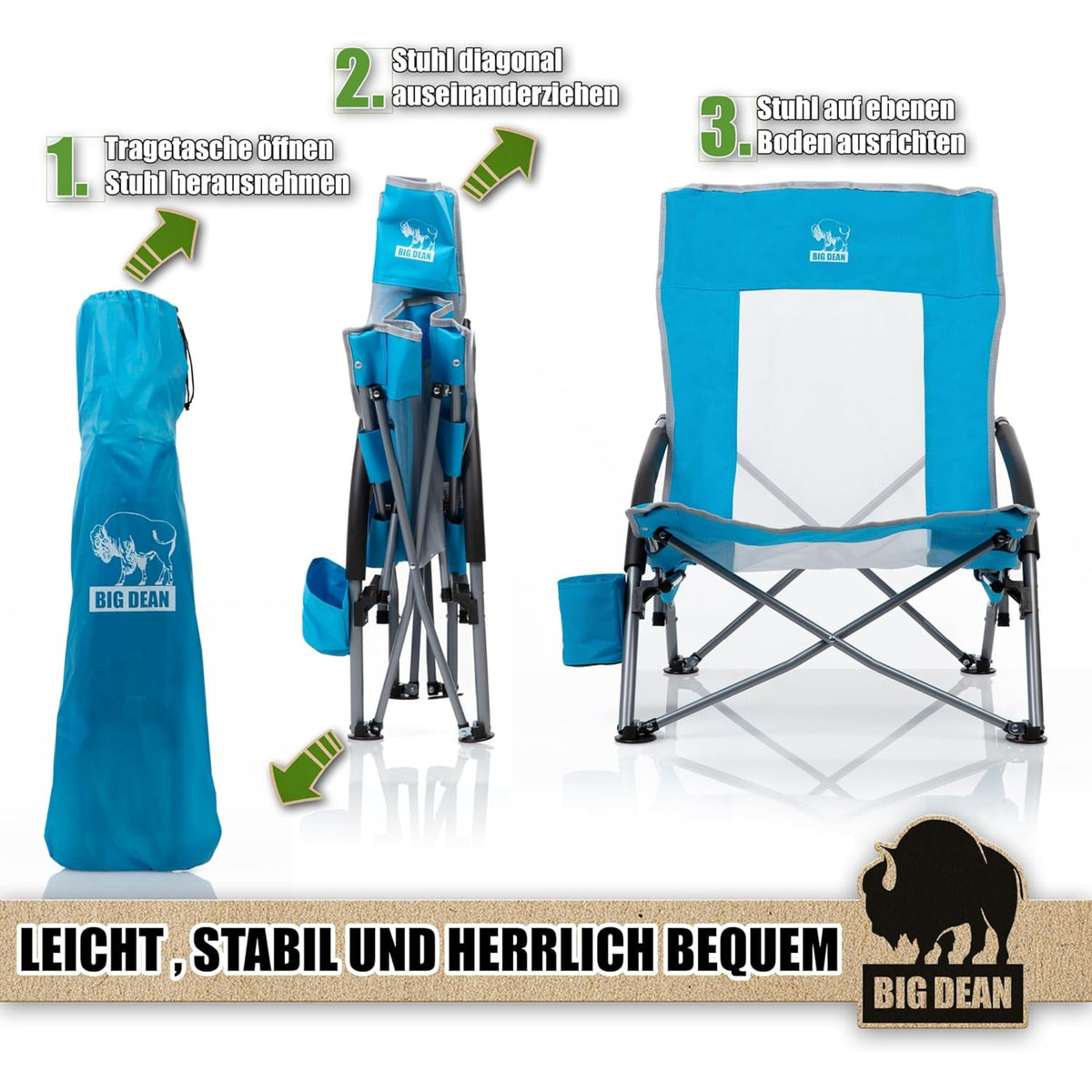 BigDean Strandstuhl klappbar leicht stabil mit Getränkehalter image 6