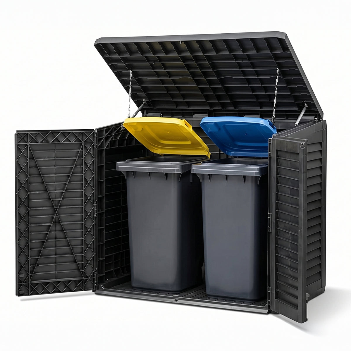 Mülltonnenbox für 2 Mülltonnen mit Gasdruckfeder & abschließbar & wetterfest - Box für Mülltonnen Mülltonnenunterstand image 1